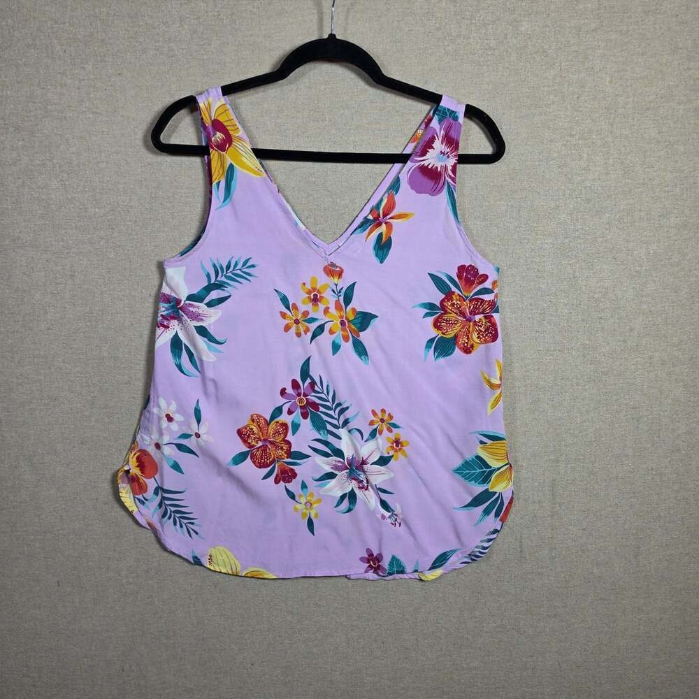 Old Navy Womens Medium Purple Tropical Floral V-Neck Sleeveless Tank Top Blouse
